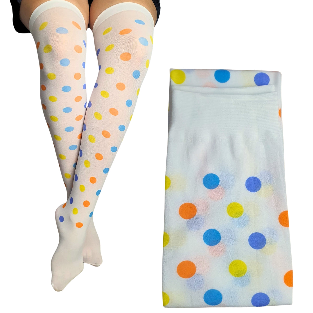 Meia Calça Branca Com Bolinha Para Fantasia Cosplay e Festa 5/8 Meia Calça Branca Com Bolinha Para Fantasia Cosplay e Festa 5/8